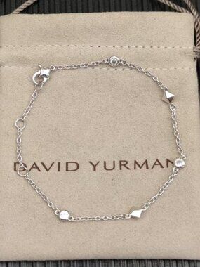 David Yurman Silver Station Bracelet with White Gem Accents